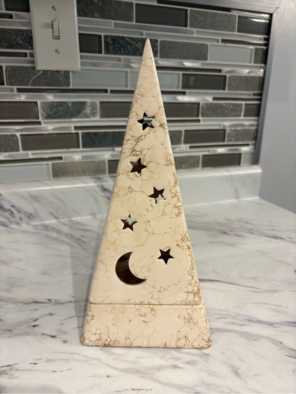 Vintage Partylite Pyramid Galaxy Tealight Candle Holder Moon & Stars Celestial